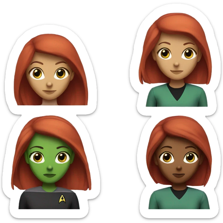 Star Trek woman red hair green eye purple shirt sticker