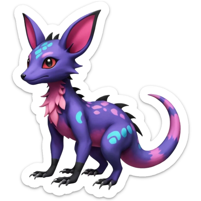 Rare epic aesthetic colorful Salandit-Noibat-Eevee-Genet-species-Fakemon-hybrid-creature, with markings, full body sticker