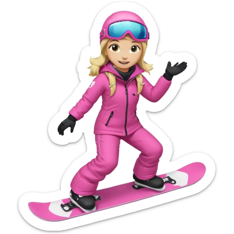 A snowboarder girl in a pink kosume full body blonde sticker