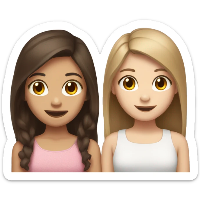 two girls one with dark brown hair one with light brown hair both white skin sleepover  sticker