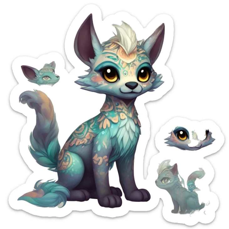 cute Kawaii edgy ethereal shy epic fantasy animal fursona Fionbri creature by griffsnuff & LiLaiRa & Falvie with exotic colors with intricate patterns full body sticker
