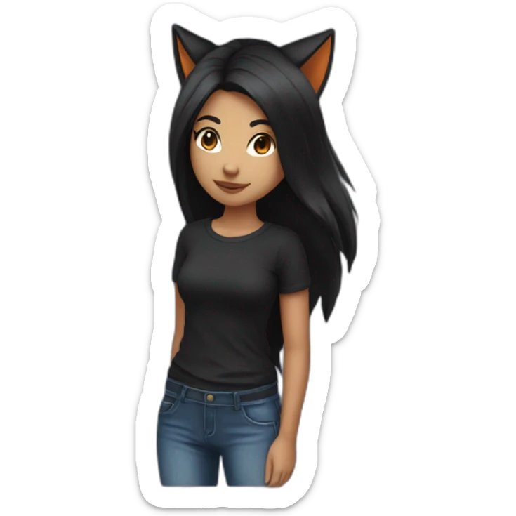 fox girl with black hair and black t-shirt and Jean sticker