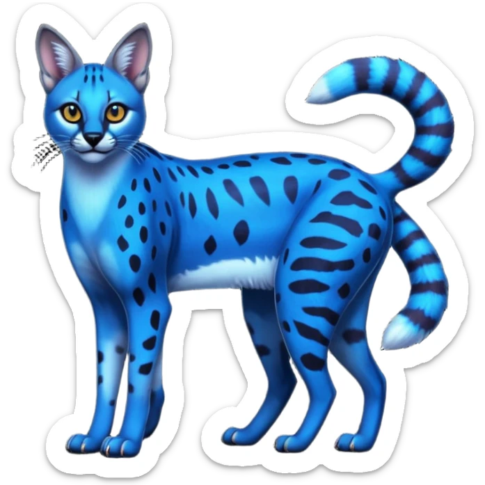 Realistic wild real life dark neon-blue caracal-serval-civet-genet-hybrid-animal-fusion photo IRL outside (full body) sticker