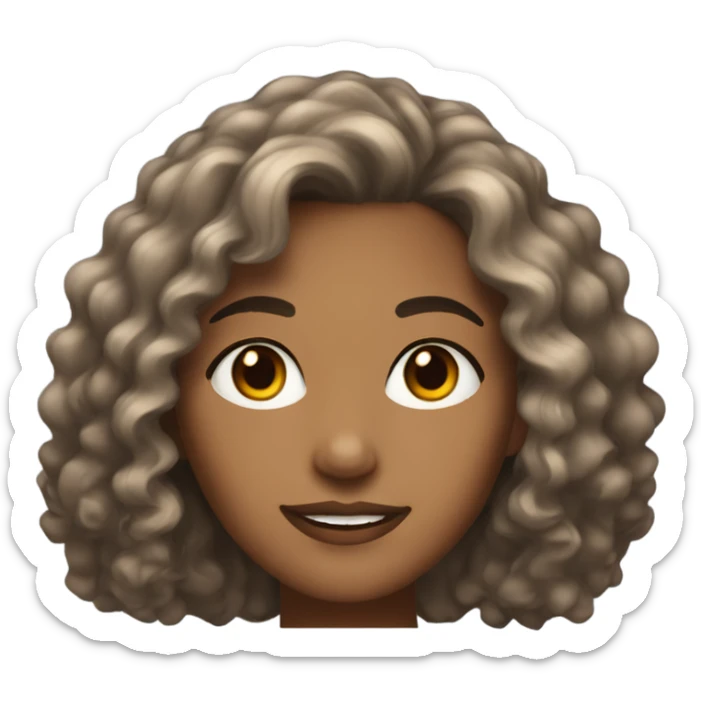 brown woman with mid length curly hair dark brown eyes sticker