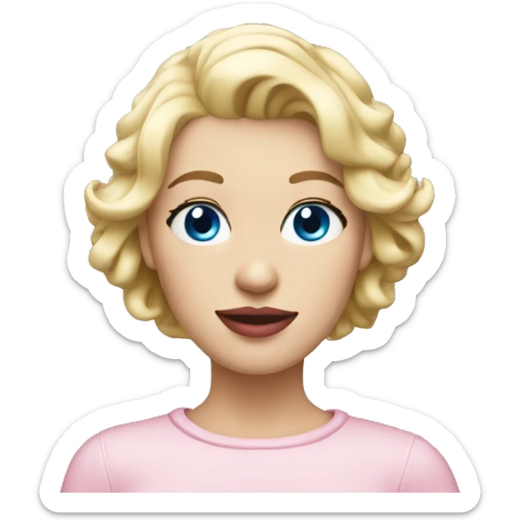 Woman blue eyes short blond hair pink lips, add Christmas hat sticker