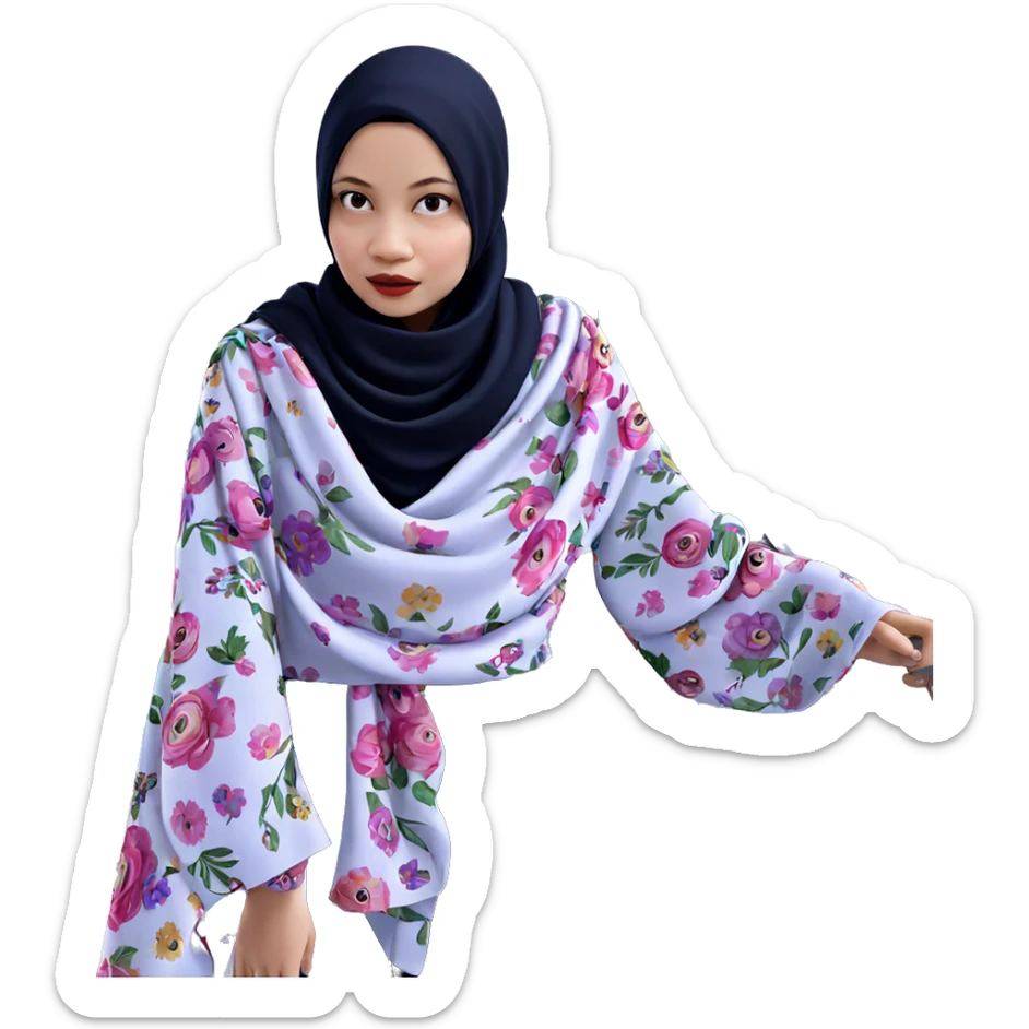 girl with floral scarf sticker