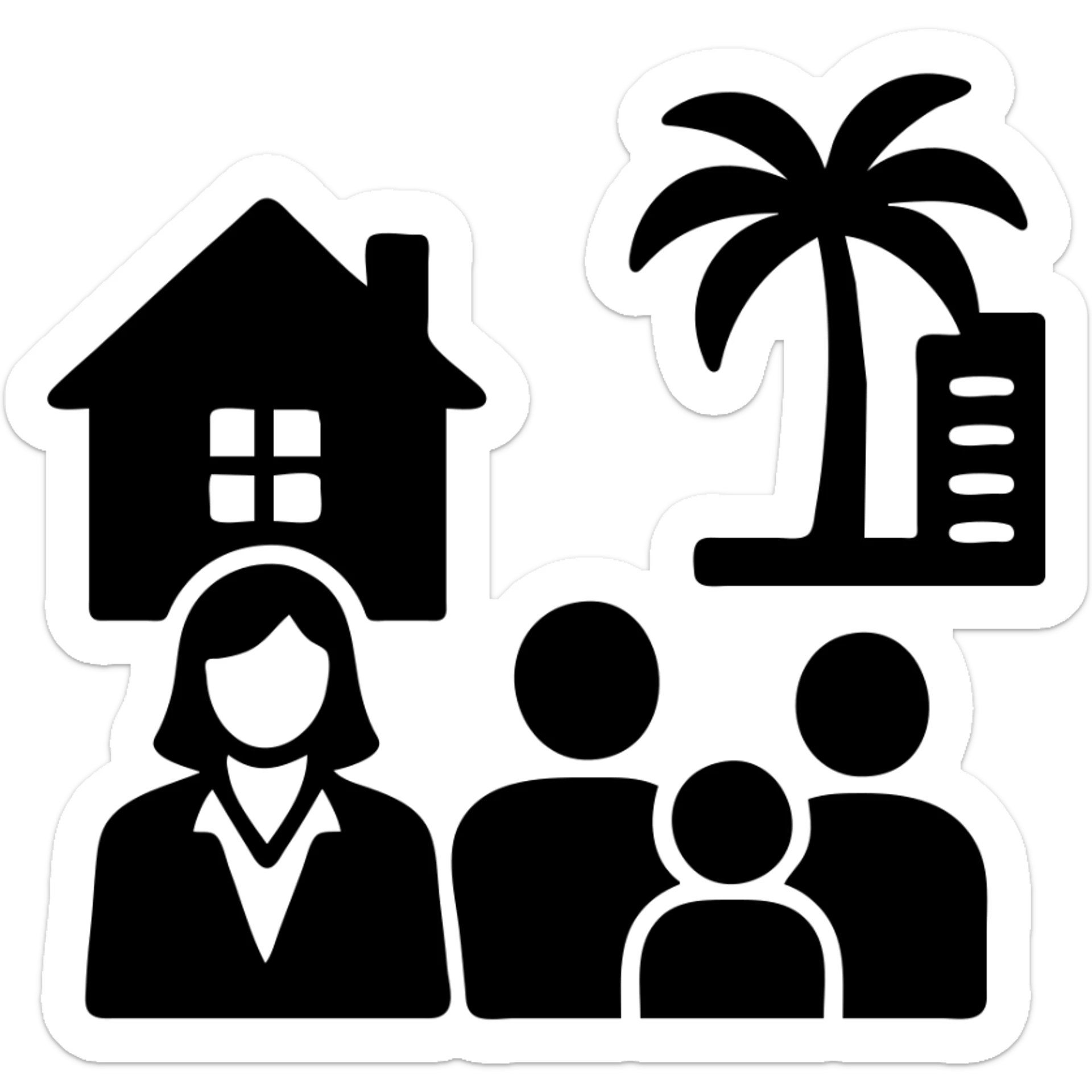 Ícono de real estate que refleje a nuestro cliente ideal: Profesionales y familias en transición Que desean mudarse a Miami o adquirir una segunda residencia, guiados por un equipo que habla su idioma —literal y figurativamente. sticker