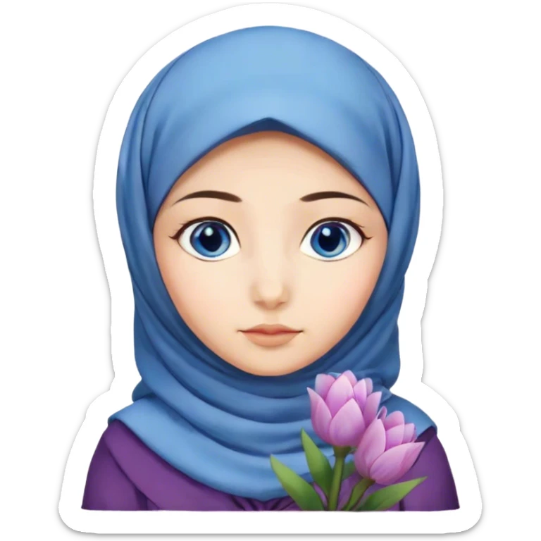 Turkish beautiful finish Konya girl blue eyes with hijab and hyacinth flower dress sticker