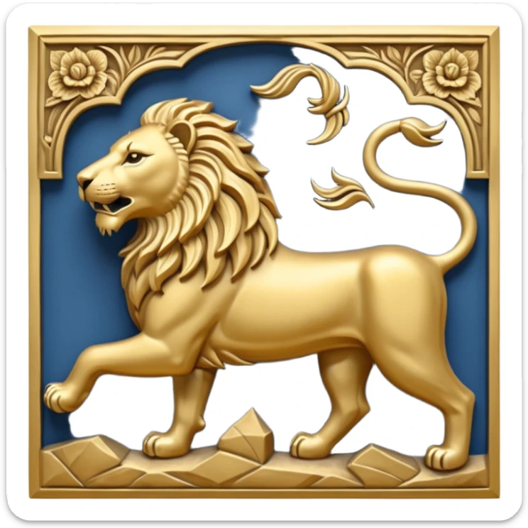 An emoji of a majestic lion from ancient Assyrian art, shown in a hunting scene. sticker