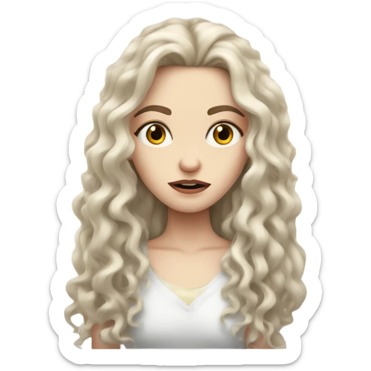 pale skin girl with long curly hair and long eyelashes looking mad sticker