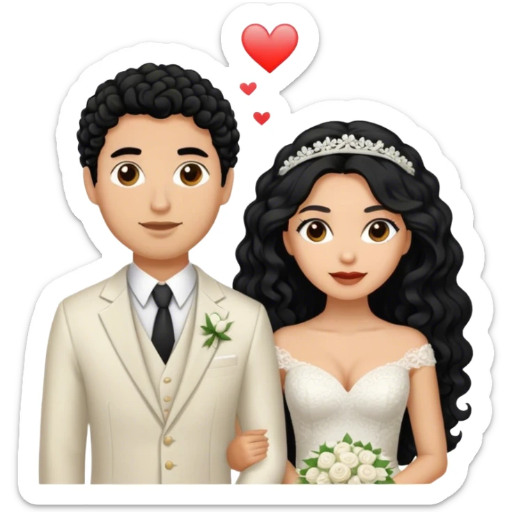hispanic women with long black hair and light skinned man with short light brown curly hair getting married  sticker