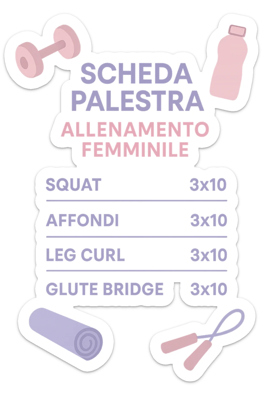 Scheda da palestra su sfondo isolato senza sfondo in italiano specifica per allenamento al femminile sticker