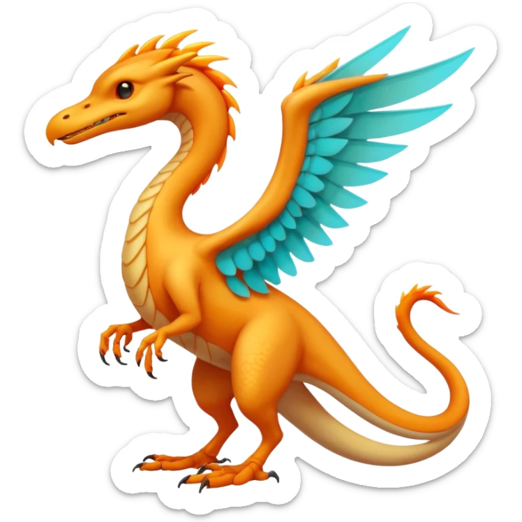 Futuristic Ethereal Modern Cyan and fiery gold-orange Drake-Fakémon-creature-hybrid Full Body sticker