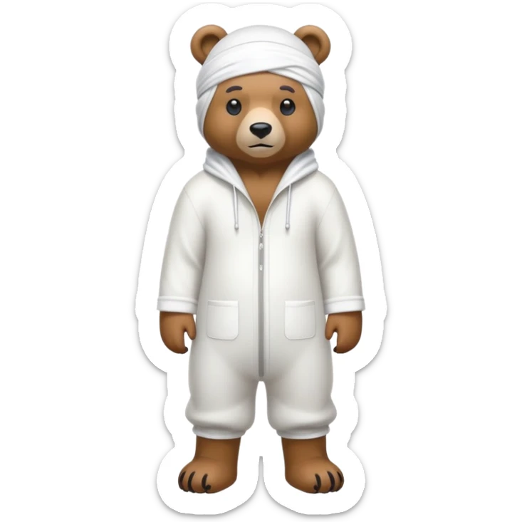 Complete full-body view of a bear wearing a white durag, showing from head to toe sticker