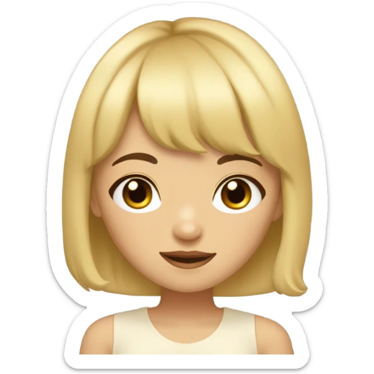 Make a black wavy hair girl, with a wispy bangs, a double eyelid eyes and yellowish tan skin sticker