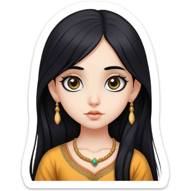 Brahmin girl with fair skin, long black hair, and big eyes  sticker