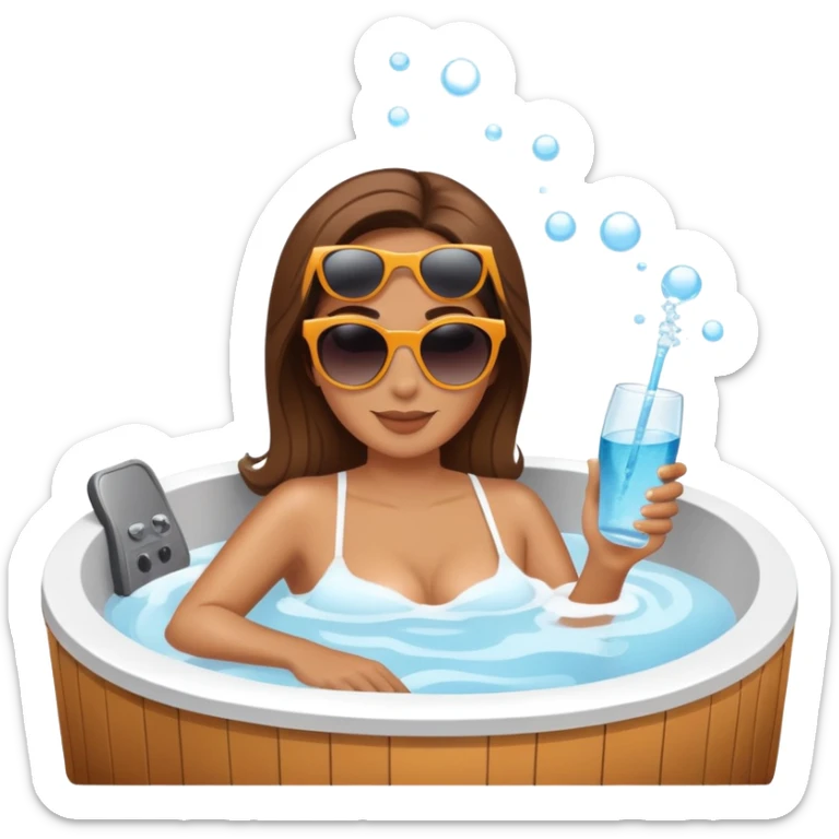 Woman with sunglasses relaxing in hot tub zoomed out perspective sticker