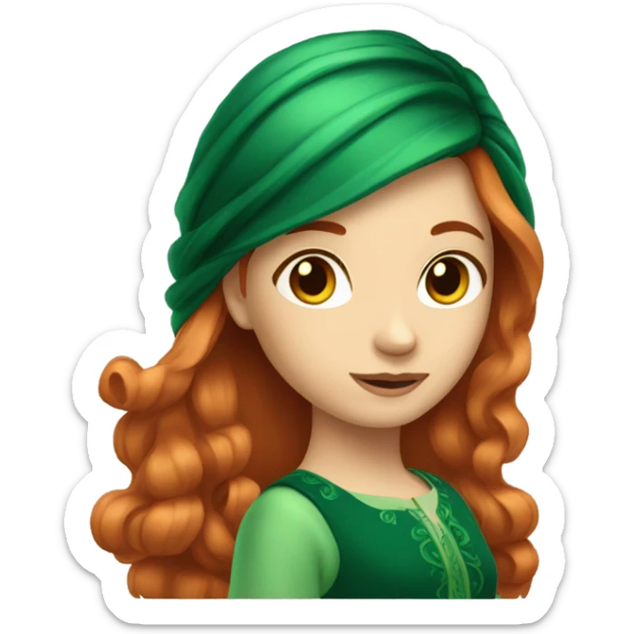 red head girl wearing a fancy green dress with long hair sticker
