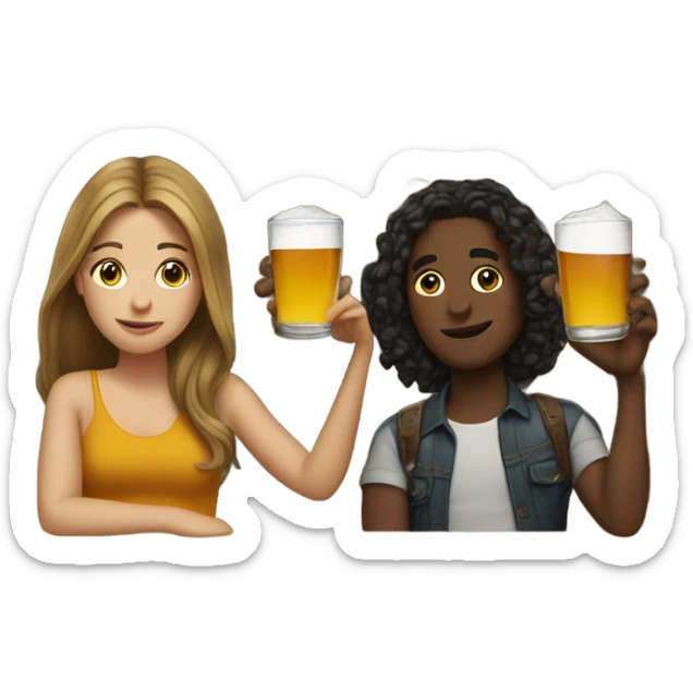 3 friends at a bar drinking 1 white boy 1 white girl 1 brown girl sticker