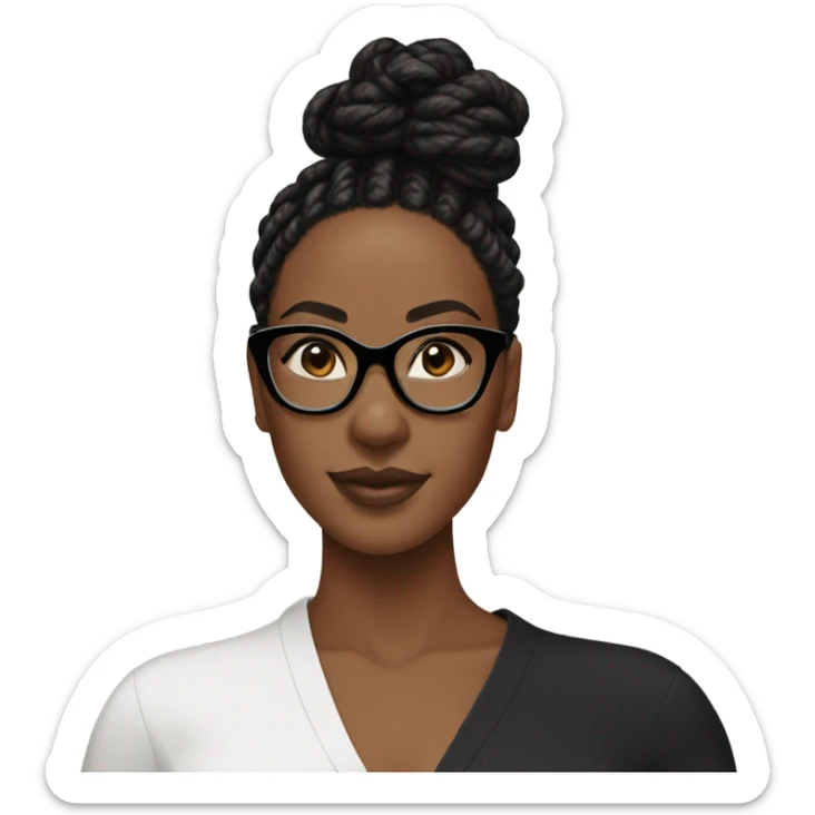 beautiful black woman wearing square glasses and has black twists in a bun  sticker