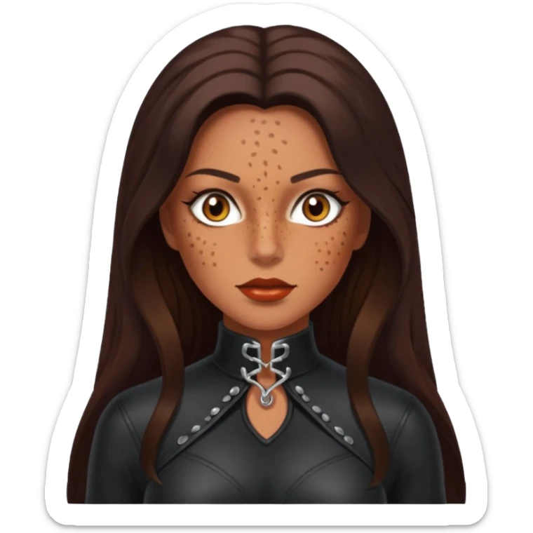 Tan skin with freckles, long dark hair, hazel eyes Dominatrix  sticker