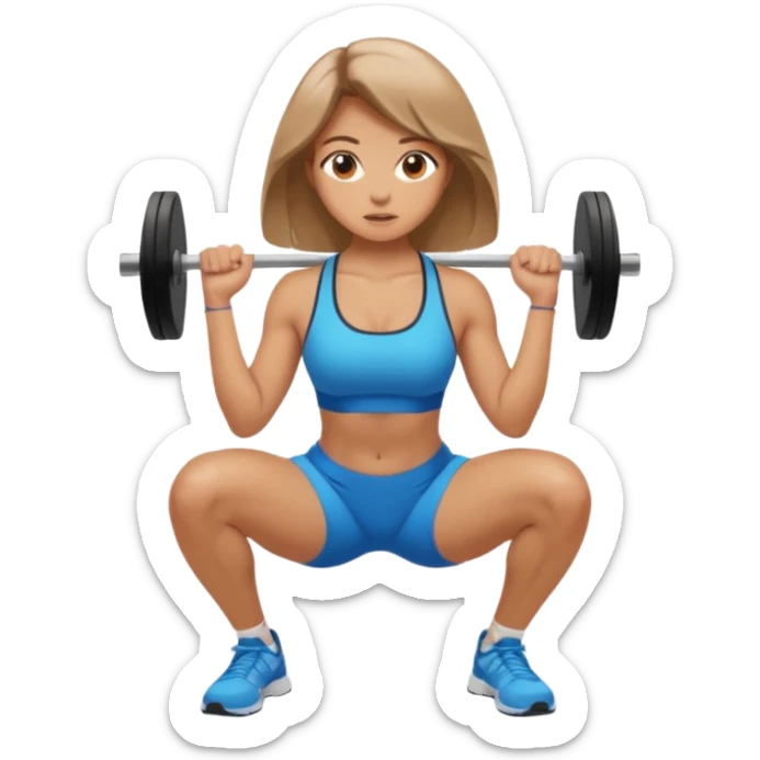 Beautiful woman with light brown shoulder length hair popping a squat without any weights sticker