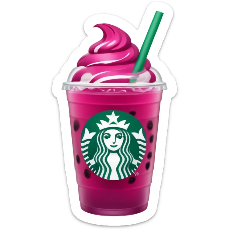 Starbucks dark pink dragonfruit refresher. no pink cream on top. starbucks logo. sticker