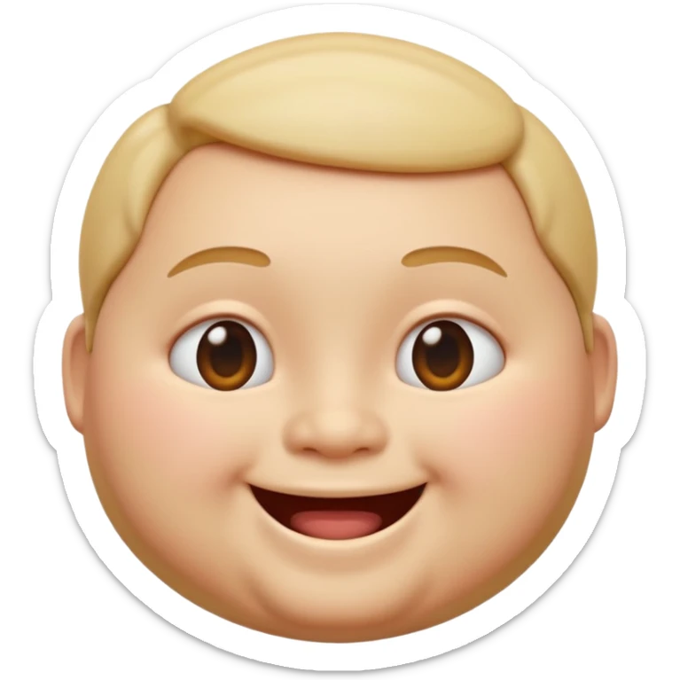 A 3D emoji in iOS emoji aesthetic style of a chubby person with round cheeks and a happy smile, soft and friendly expression, smooth glossy texture, minimal white background. sticker