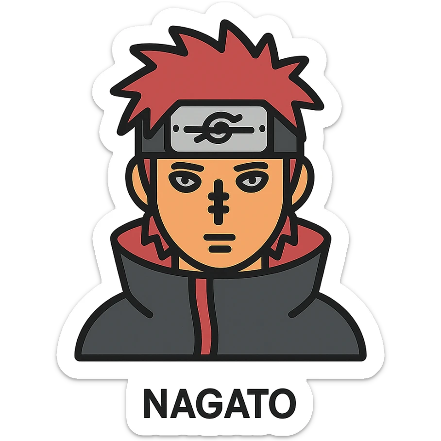 Nagato character as a color outlined icon, subtle color fills, black outlines, minimal style sticker