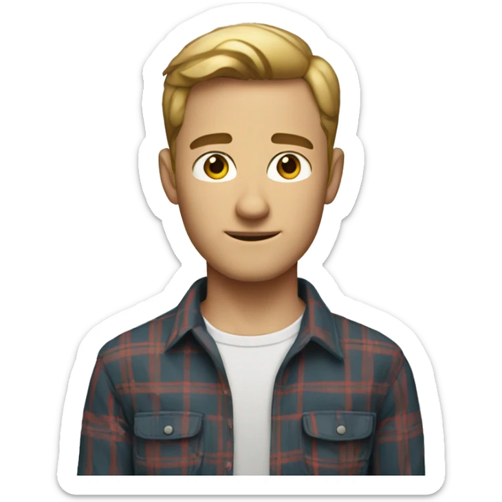 Short hair Dark blond man with hazel eyes in a plaid shirt  sticker