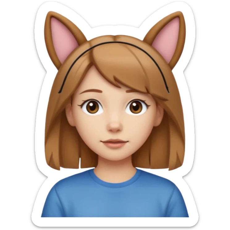 White girl with straight brown hair name is Valentina put dog ears on her and make he rlike like a bith but still not ugly just the dog prt of it and also have a shirt that says siri on it LONG LIGHT BROWN HAIR the shrit must say siri on ittt dont draw a dog just dog years sticker