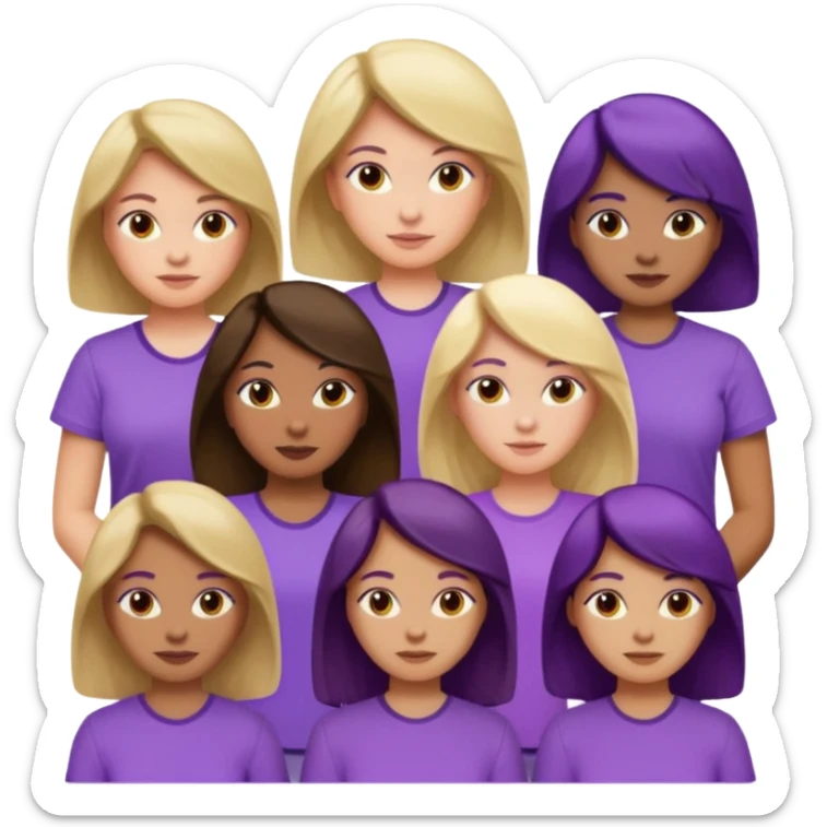 women with various hair types and skin tones, purple shirt sticker