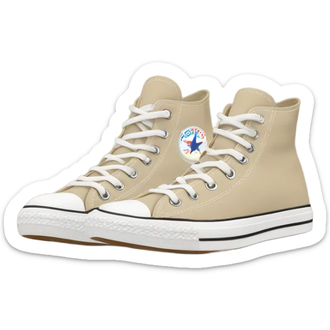 Beige canvas sneakers with Converse logo on the side. Lace-up shoes. Laced shoes. Sideways. sticker