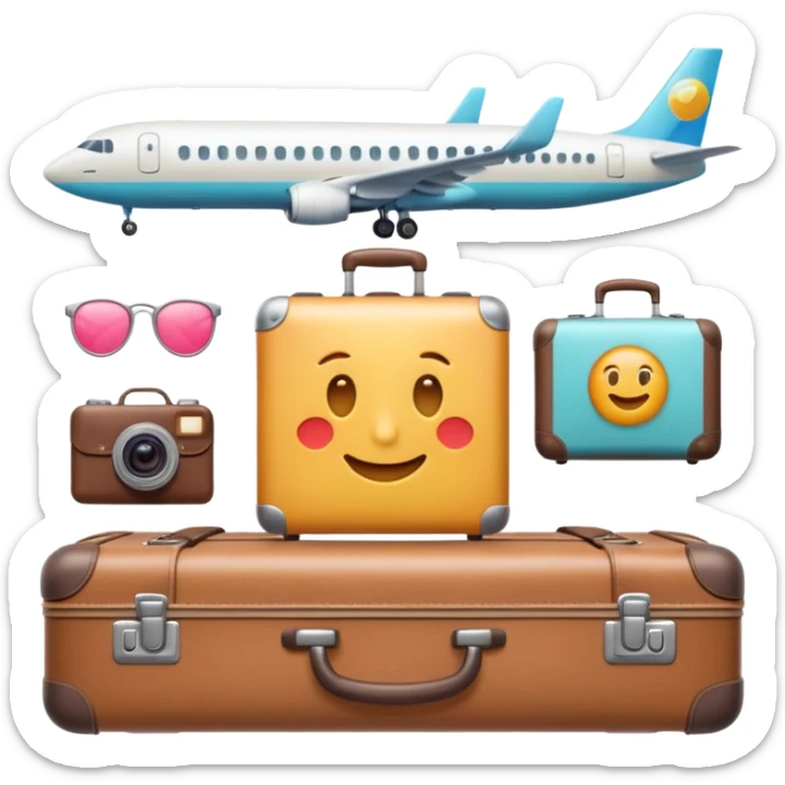 Premium travel moodboard emoji, Apple-style 3D emoji, pastel gradients, minimal travel symbols, calm aesthetic, soft shadows, high-detail, square app icon. sticker