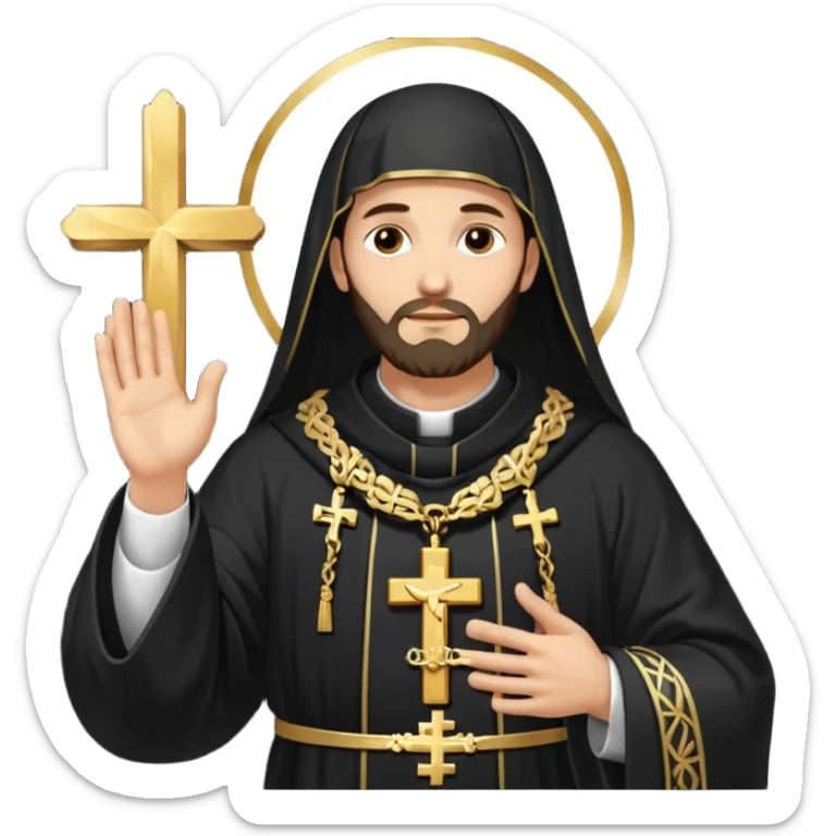 Orthodox Christian priest crossing himself (making the sign of the cross) with the movement of the Cross outlined in gold streaks sticker