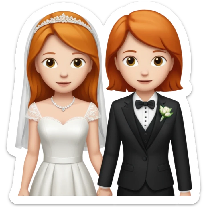 two girls getting married. one lesbian ginger in a suit. one brunette in a dress sticker