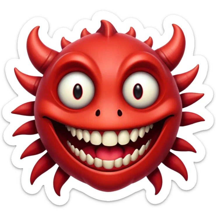 Creature comes out of the eye of a creature who has red skin and a wide smile with long teeth sticker