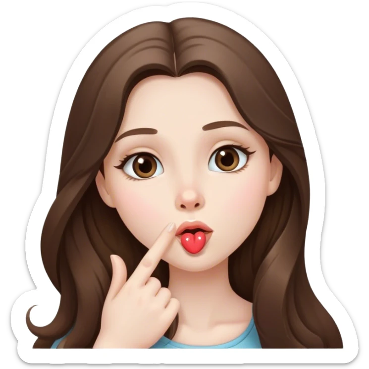  beautiful pale brunette girl with long hair sending a blowing kiss sticker