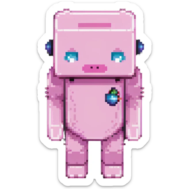 Minecraft pig, full body, pink blocky animal with square head and square body sticker