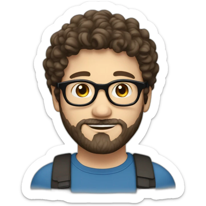 one european guy with short curly dark brown  hair and beard and blue eyes and round glasses sticker