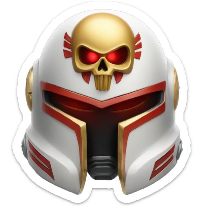 Space Marine helmet with red lenses, featuring the Russian coat of arms. sticker
