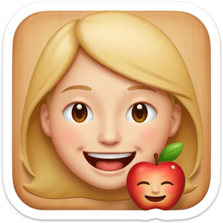 Make me an apple emoji of a person smiling with eyes closed and an open mouth with no teeth sticker