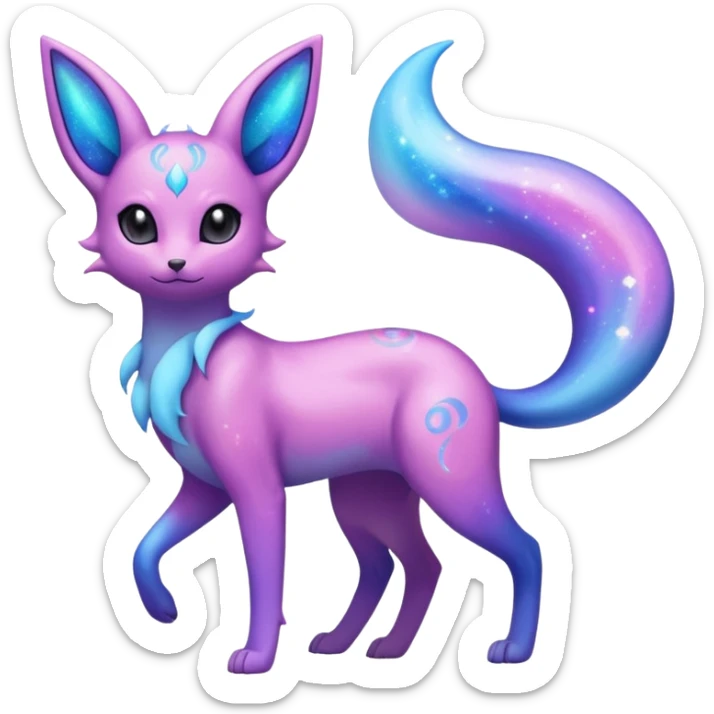 Shiny Iridescent Nebulae Espeon-Umbreon-Sylveon-Dragonair-Fakémon-hybrid-creature (full body)  with a galaxy-dust-flowing-gradient-tail sticker