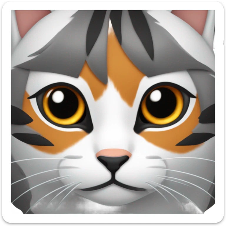 Gata blanca con orejas grises y negras, nariz naranja, manchas grises en el cuerpo y cola gris con rayas negras sticker