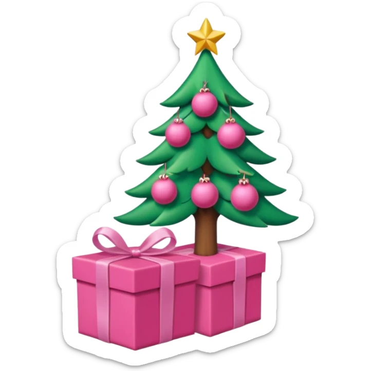 emojis estilo pixar de la cara de santa, arbolito rosa, reno, lazo coquet,bastones rosa, caja de regalo rosa, arbolito verde con bambalinas rosa sticker