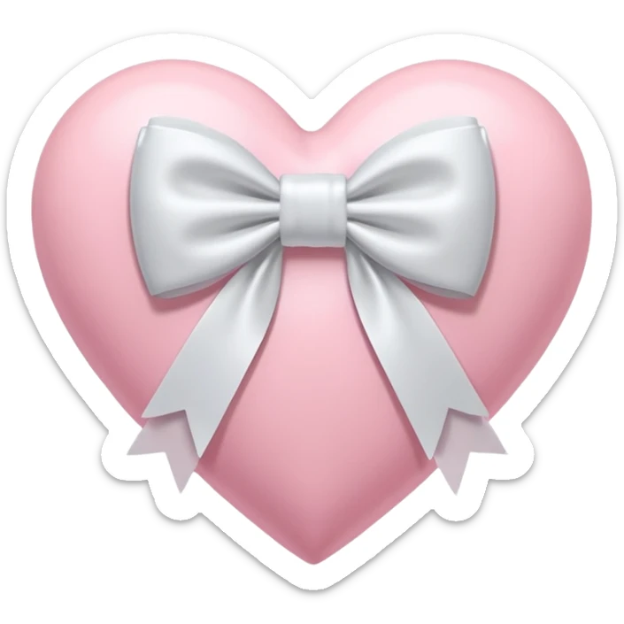 “3D emoji style, pastel pembe kalp, ortasında beyaz renkli fiyonk kurdele, yumuşak parlak yüzey, minimal detay, beyaz arka plan” sticker