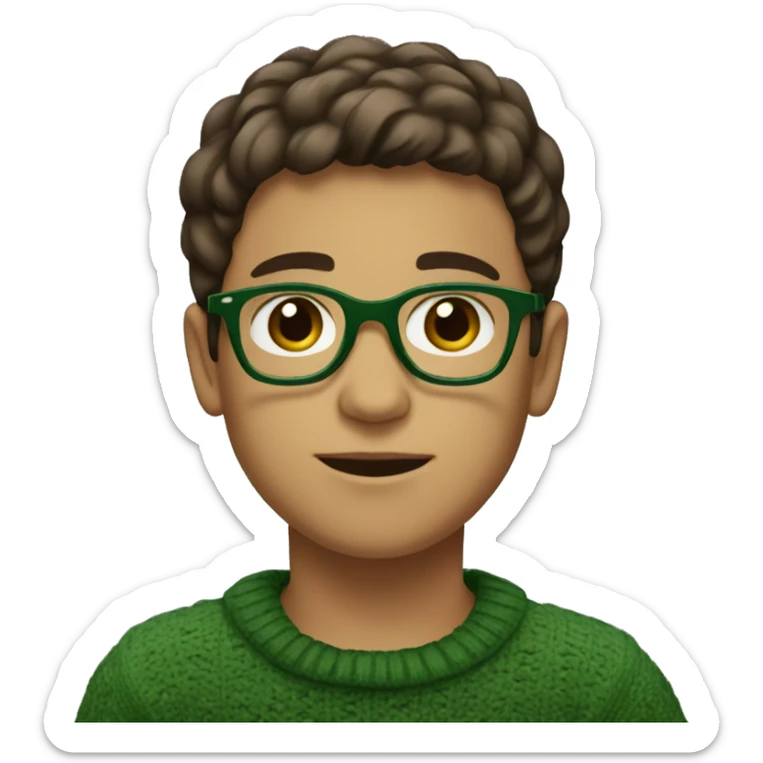 winter, christmas, young boy, short  brown hair, brown eyes, hispanic, dark green sweater, full body, green glasses sticker