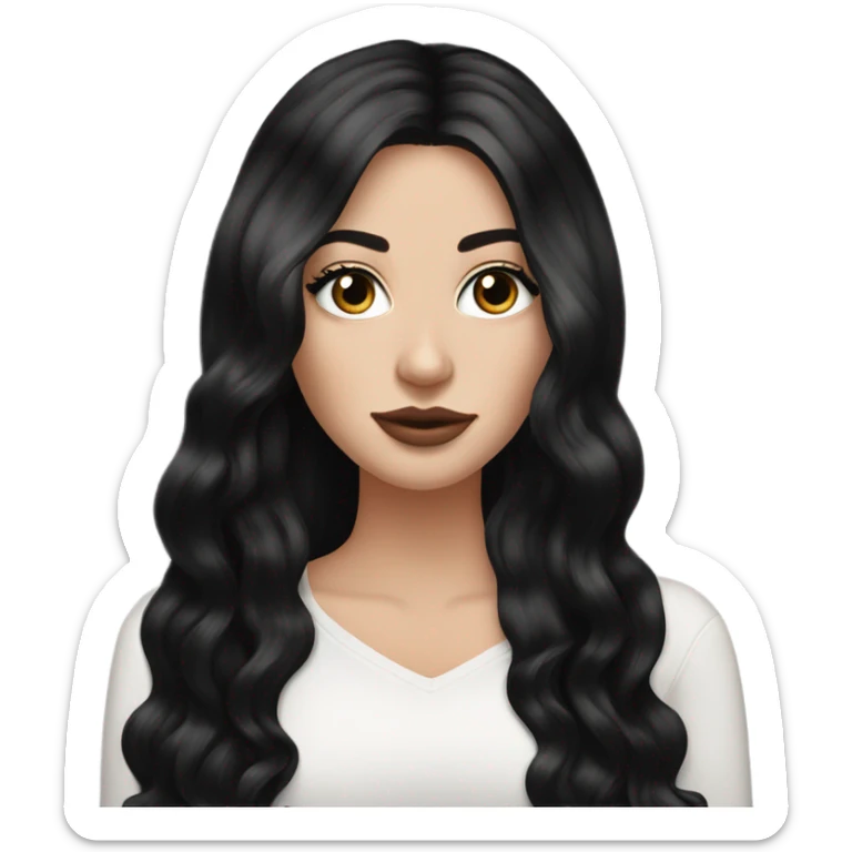 White Girl with long black hair, thick mink eyelash extensions and lip fillers sticker