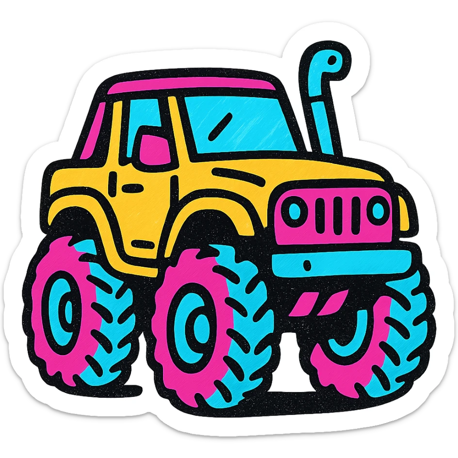 4 wheeler off-road vehicle with a snorkel and big tires, bold colors sticker