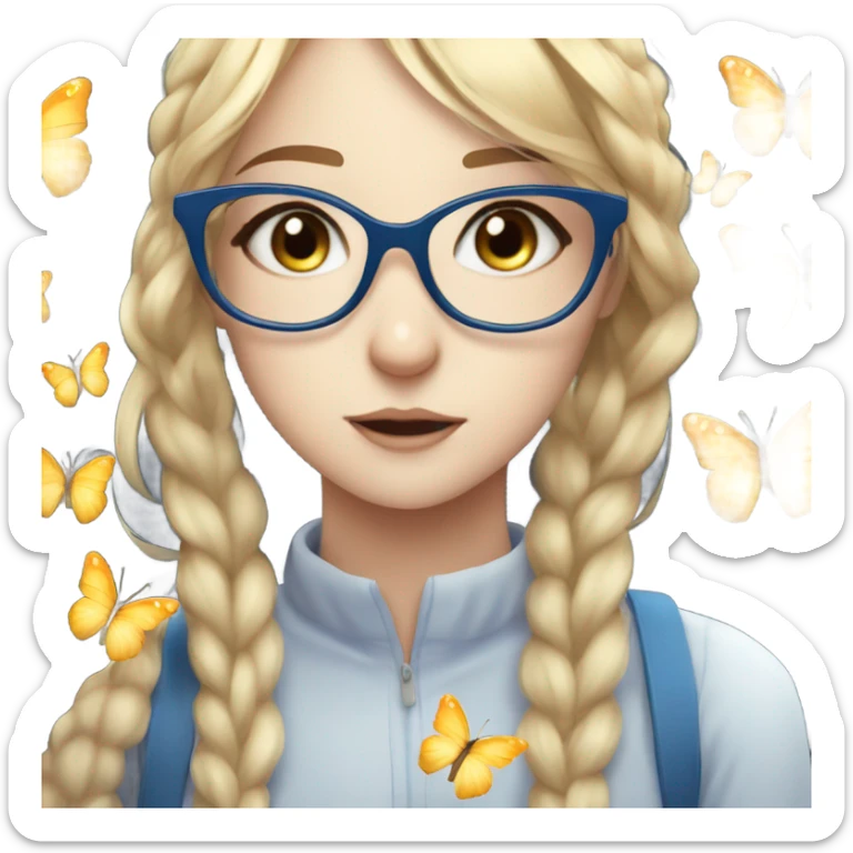 gorgeous anime lady with blue eyes and glasses butterflies and beautiful blonde hair sticker